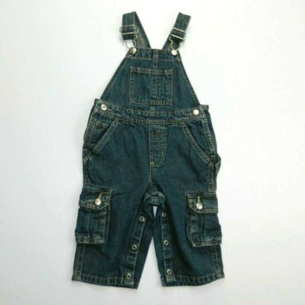 Old navy Cargo Blue Jean Denim Overalls Baby 12-18 Months 12M 18M